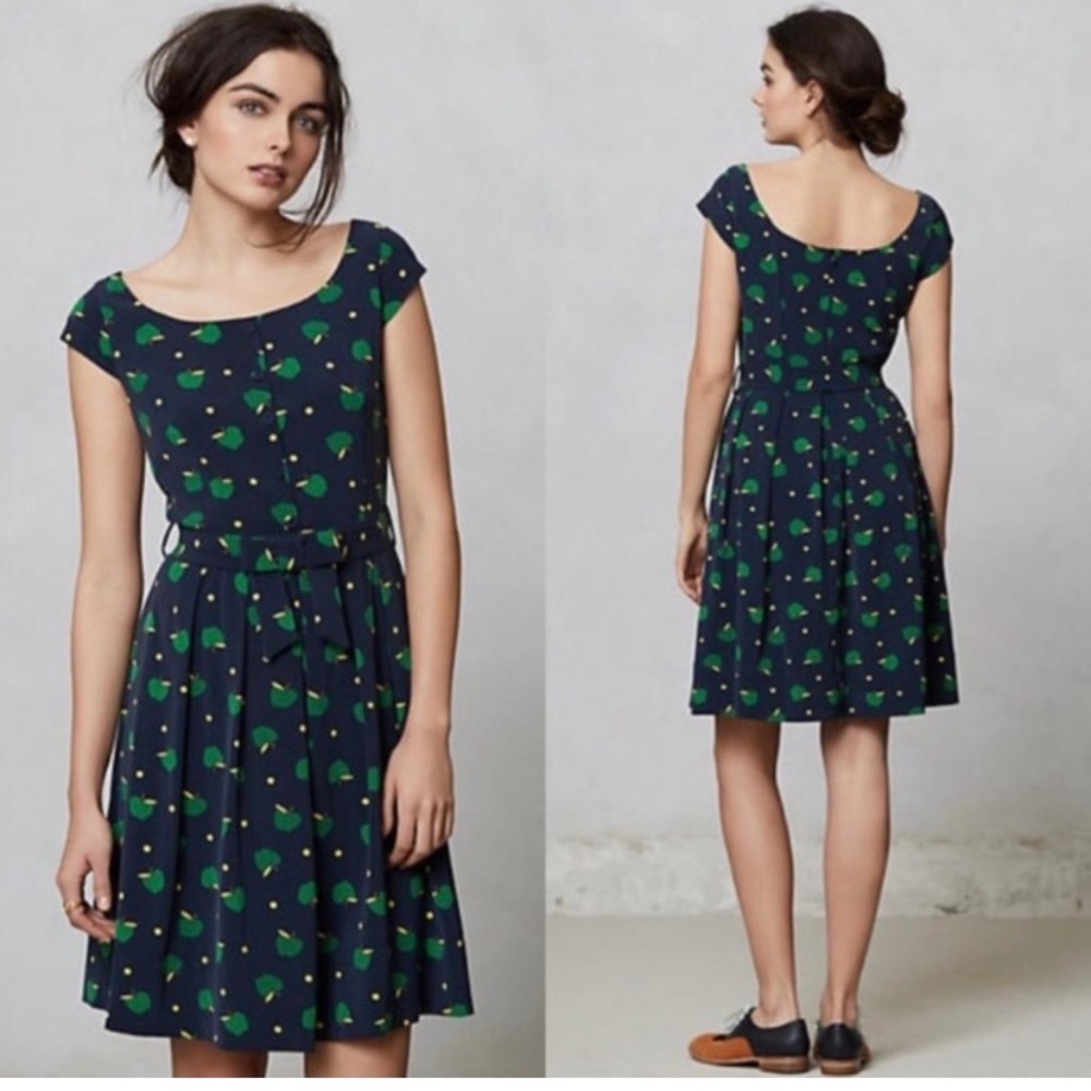 HI THERE Karen Walker Ginger Gold Green Apple Navy Dress Retro Mod Pinup Novelty